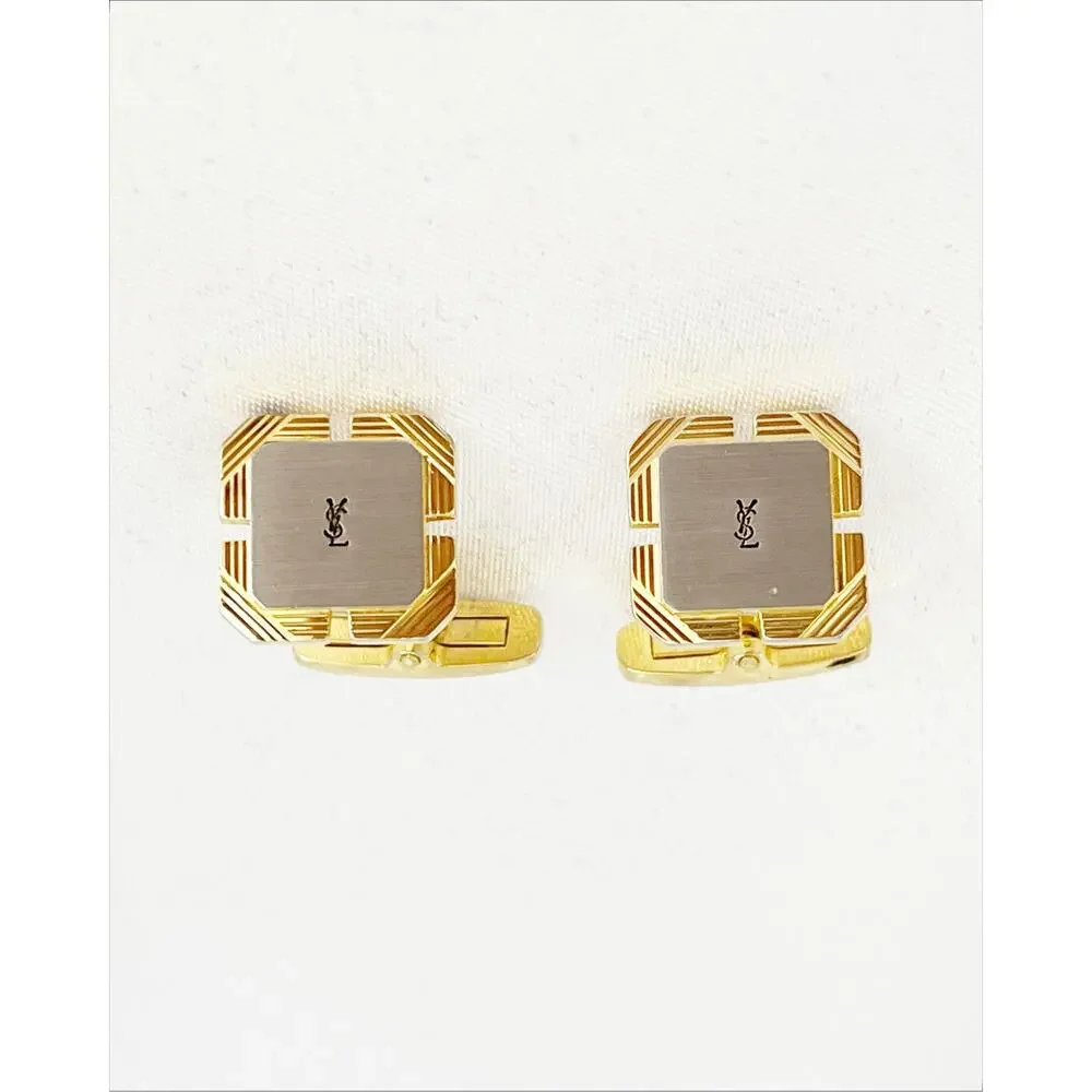 Yves Saint Laurent YSL Cufflinks Two-Toned Silver Gold Plated